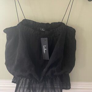 Lulu's Hyde Black Striped Ruffled Crop Top
